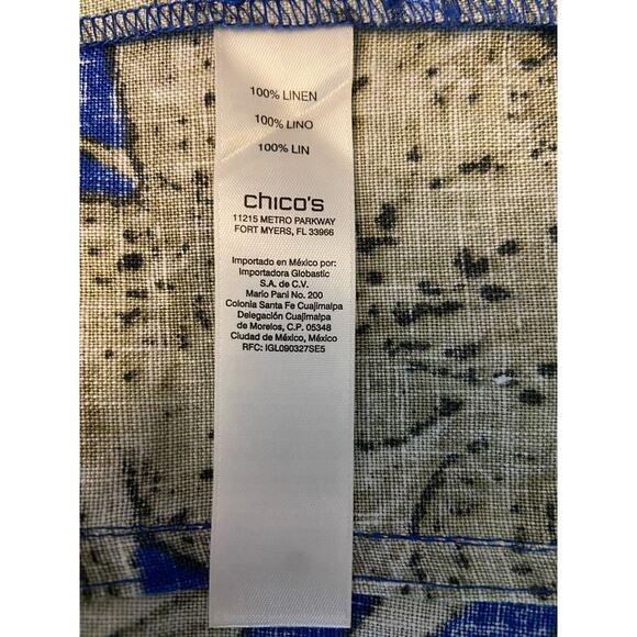 Chicos 1 Tahiti Tropis Linen Jacket Women M Button Front Side Pocket Long Sleeve - Picture 11 of 14